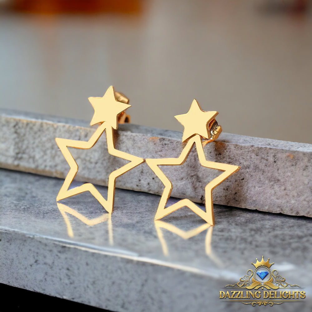 Titanium Double Star Stud Earrings - Premium Jewelry from Dazzling Delights - Just $20.96! Shop now at Dazzling Delights