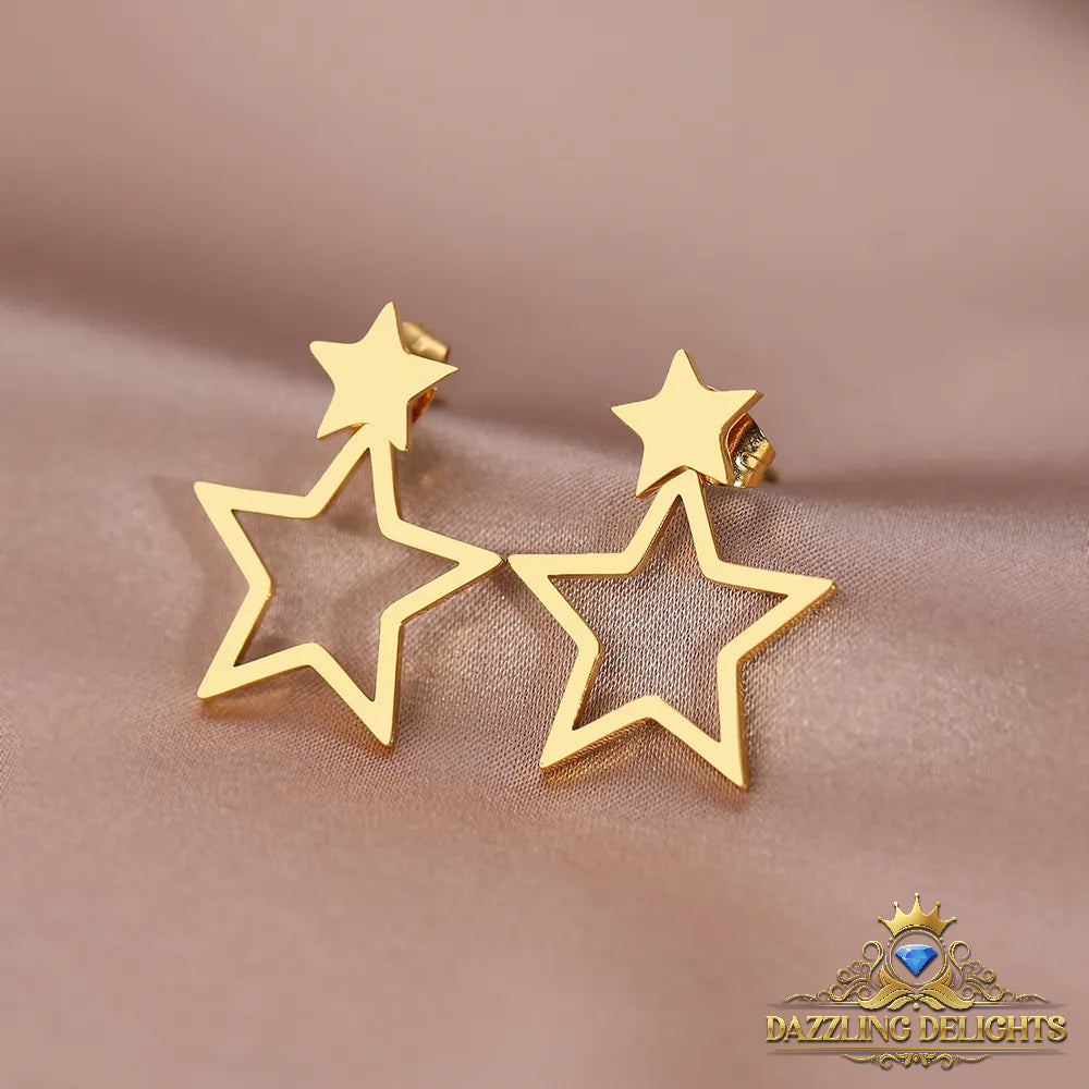 Titanium Double Star Stud Earrings - Premium Jewelry from Dazzling Delights - Just $20.96! Shop now at Dazzling Delights