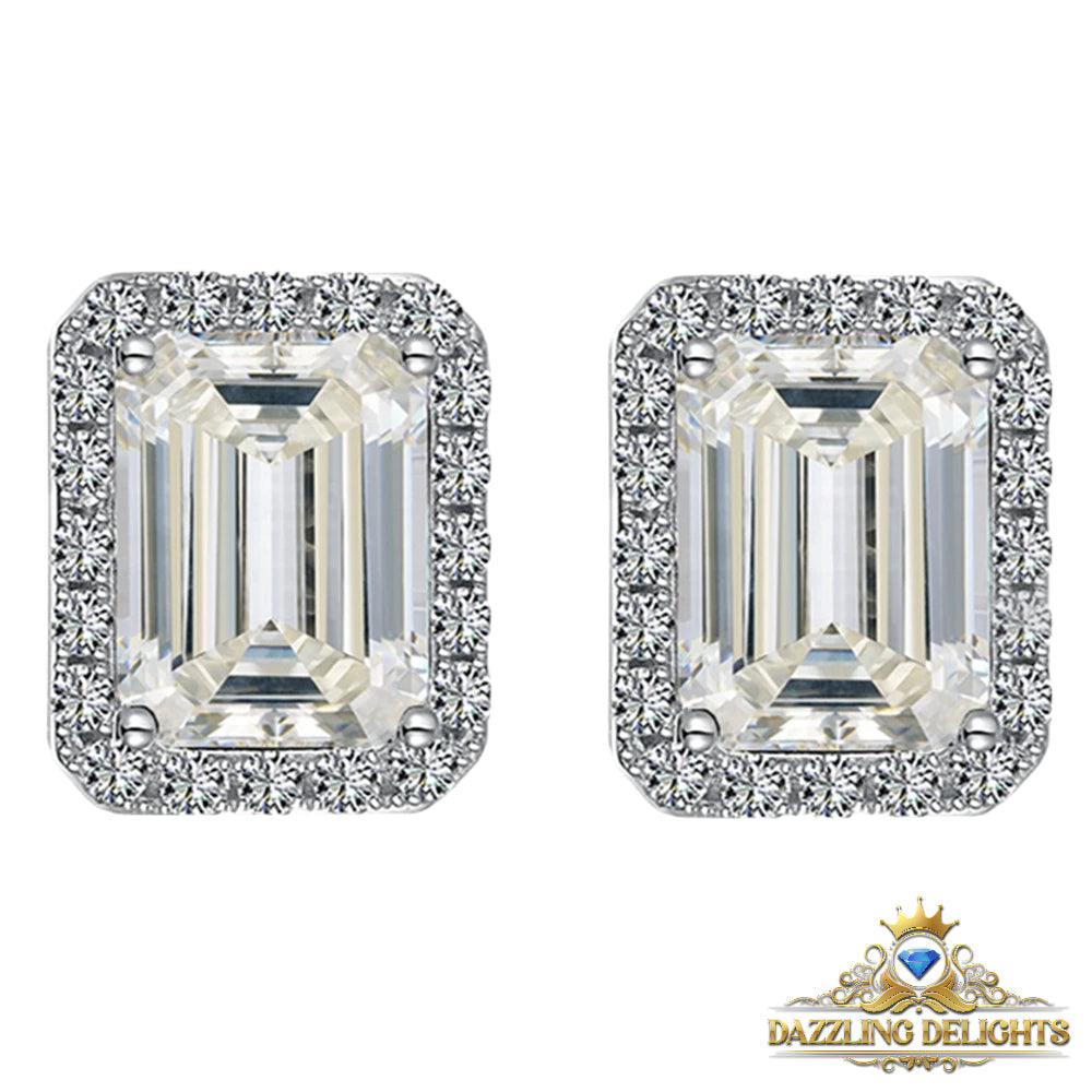 Emerald Cut Moissanite Stud Halo Earrings - Premium Jewelry from Dazzling Delights - Just $89.96! Shop now at Dazzling Delights