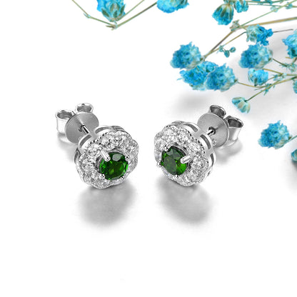 4mm Round Cut Natural Chrome Diopside Halo Stud Earrings - Premium Jewelry from Dazzling Delights - Just $56.21! Shop now at Dazzling Delights