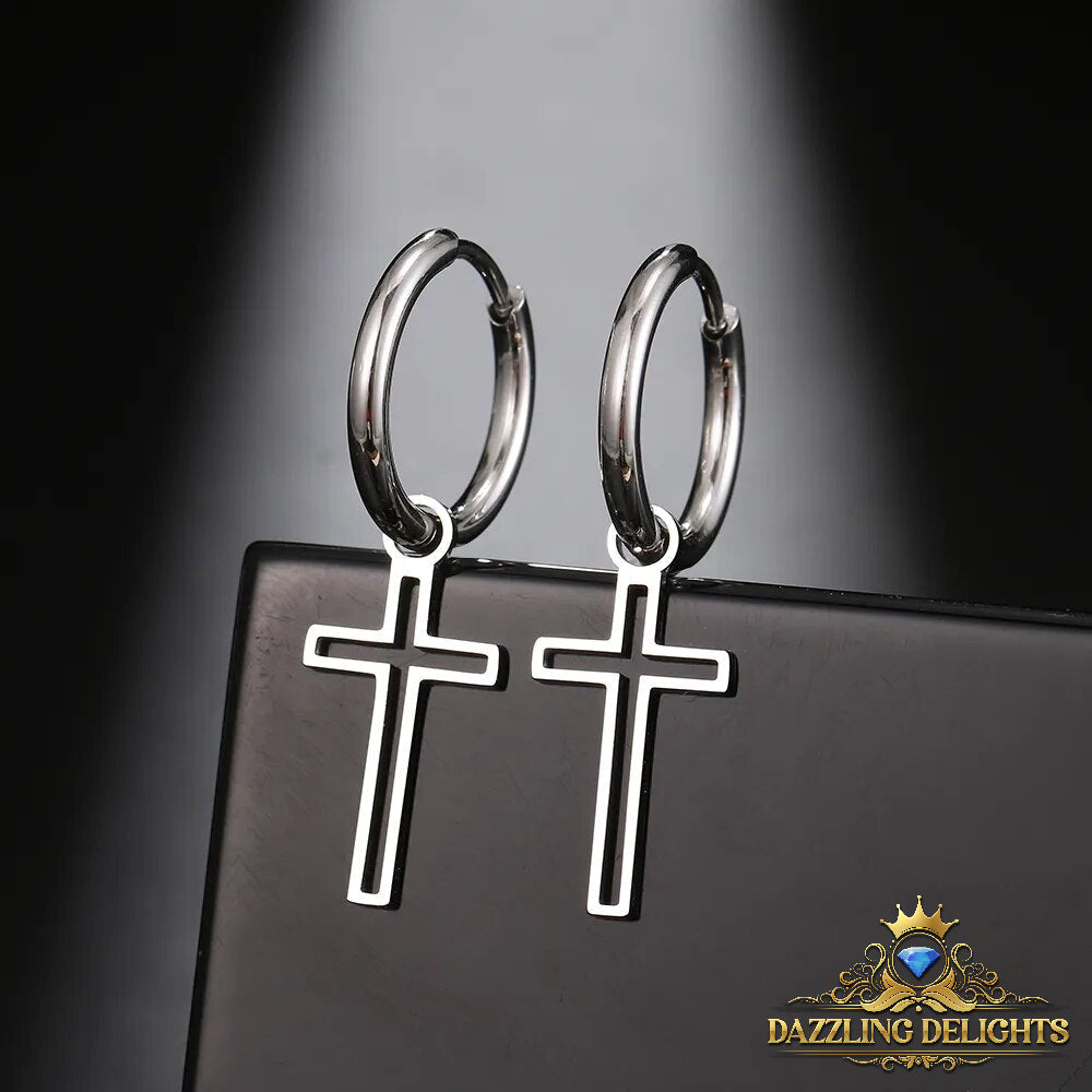 Titanium Hollow Cross Sleeper Dangle Earrings - Premium Jewelry from Dazzling Delights - Just $22.46! Shop now at Dazzling Delights