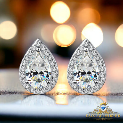 Pear Cut Moissanite Halo Stud Earrings - Premium Jewelry from Dazzling Delights - Just $112.46! Shop now at Dazzling Delights