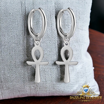 Titanium Ankh Cross Sleeper Dangle Earrings - Premium Jewelry from Dazzling Delights - Just $21.71! Shop now at Dazzling Delights