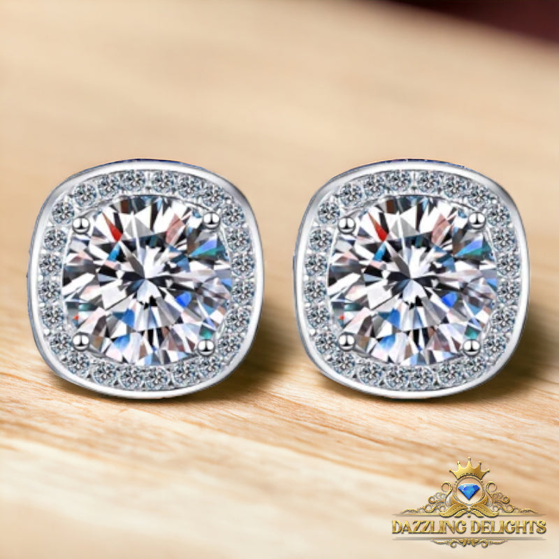 Round Brilliant Cut Moissanite Square Halo Stud Earrings - Premium Jewelry from Dazzling Delights - Just $80.96! Shop now at Dazzling Delights