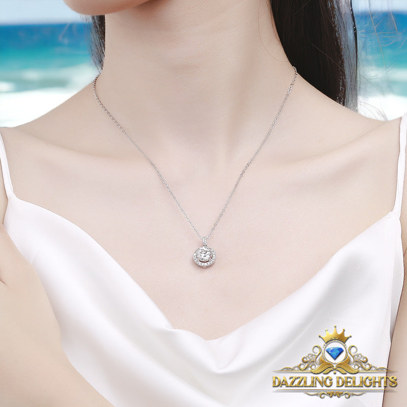 Moissanite Halo Pendant Necklace - Premium Jewelry from Dazzling Delights - Just $116.21! Shop now at Dazzling Delights