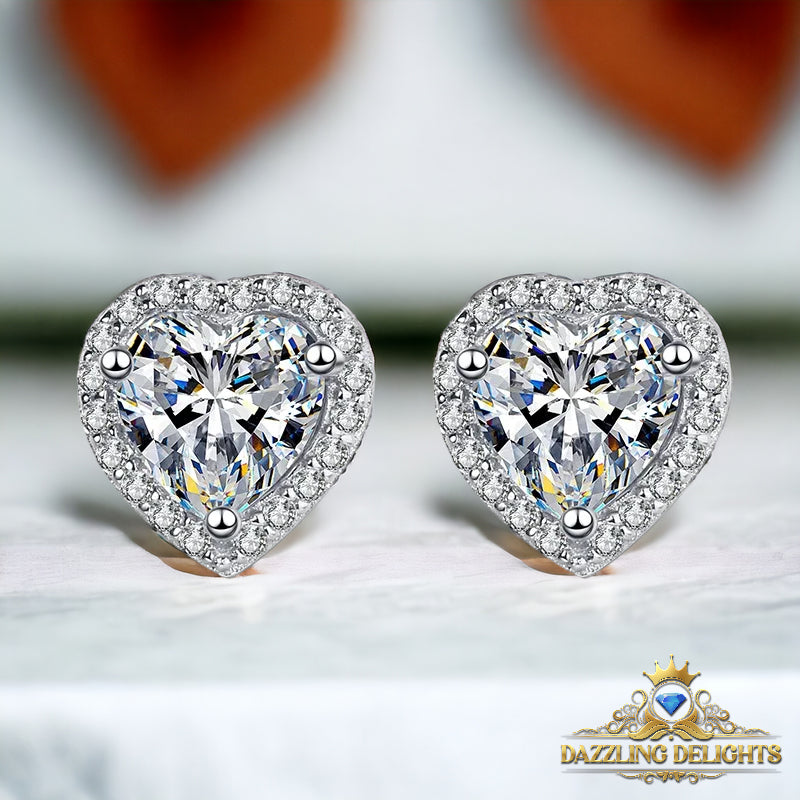 Heart Cut Moissanite Halo Stud Earrings - Premium Jewelry from Dazzling Delights - Just $119.95! Shop now at Dazzling Delights