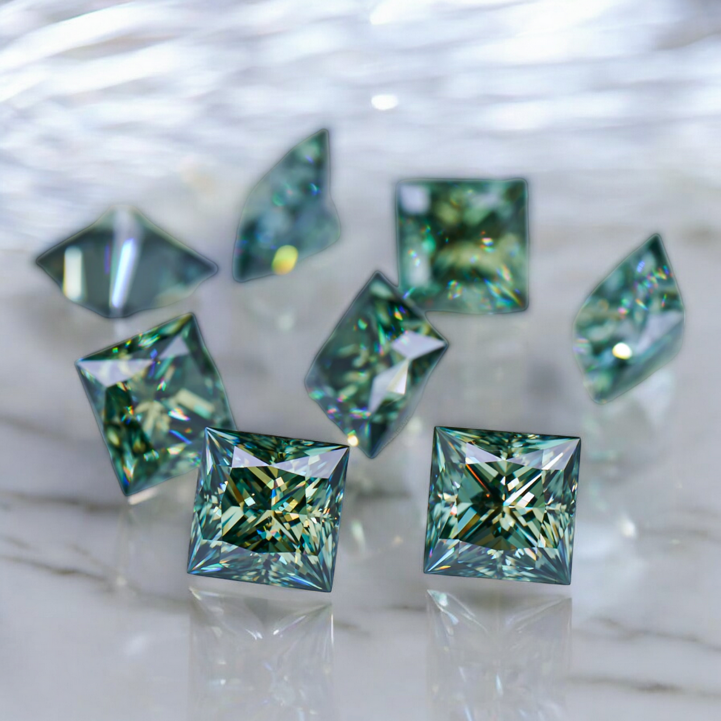 Blueish Green Princess Cut Moissanites - Premium Jewelry from Dazzling Delights - Just $83.33! Shop now at Dazzling Delights