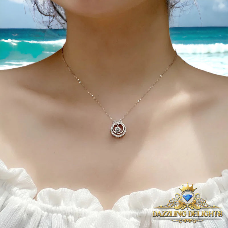 Ornate Moissanite Double Circle Bowknot Pendant Necklace - Premium Jewelry from Dazzling Delights - Just $80.96! Shop now at Dazzling Delights