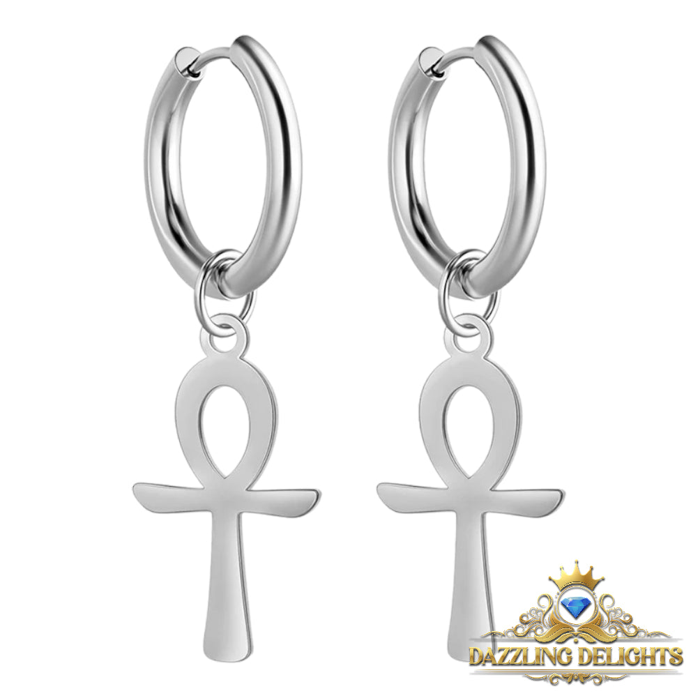 Titanium Ankh Cross Sleeper Dangle Earrings - Premium Jewelry from Dazzling Delights - Just $21.71! Shop now at Dazzling Delights