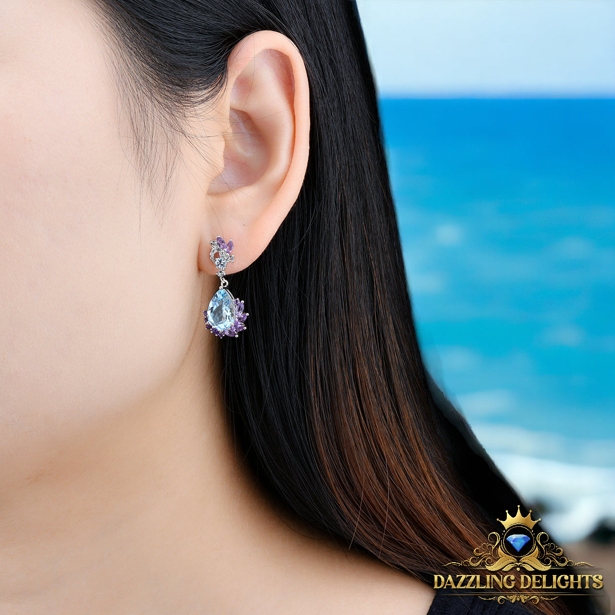 Pear Cut Blue Topaz and Amethyst Drop Earrings - Premium Jewelry from Dazzling Delights - Just $119.21! Shop now at Dazzling Delights