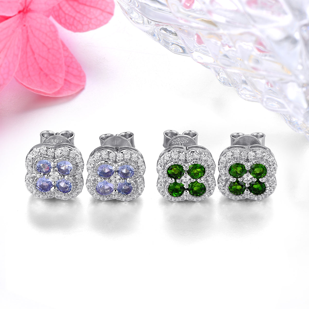 Four-Stone Natural Gemstone Halo Stud Earrings - Your Choice of Gemstone - Premium Jewelry from Dazzling Delights - Just $69.71! Shop now at Dazzling Delights