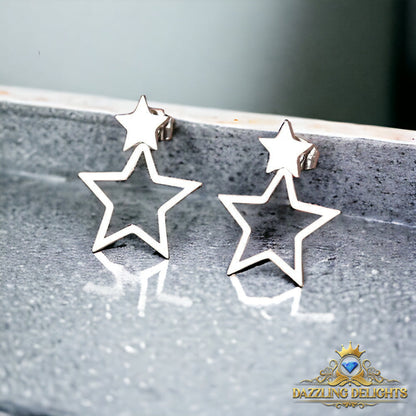 Titanium Double Star Stud Earrings - Premium Jewelry from Dazzling Delights - Just $20.96! Shop now at Dazzling Delights