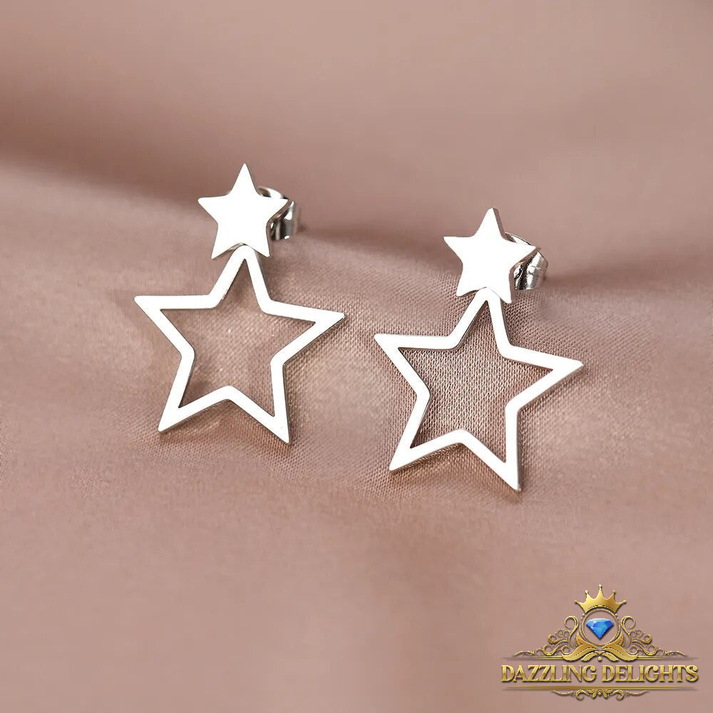 Titanium Double Star Stud Earrings - Premium Jewelry from Dazzling Delights - Just $20.96! Shop now at Dazzling Delights