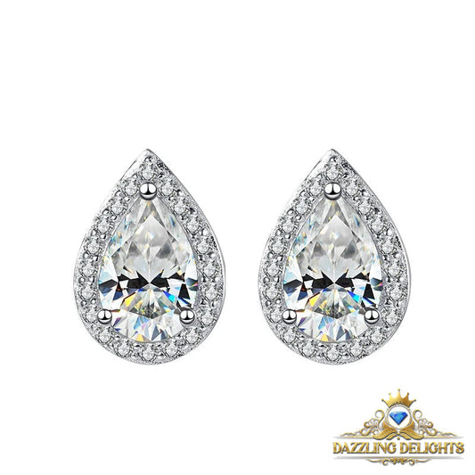 Pear Cut Moissanite Halo Stud Earrings - Premium Jewelry from Dazzling Delights - Just $112.46! Shop now at Dazzling Delights