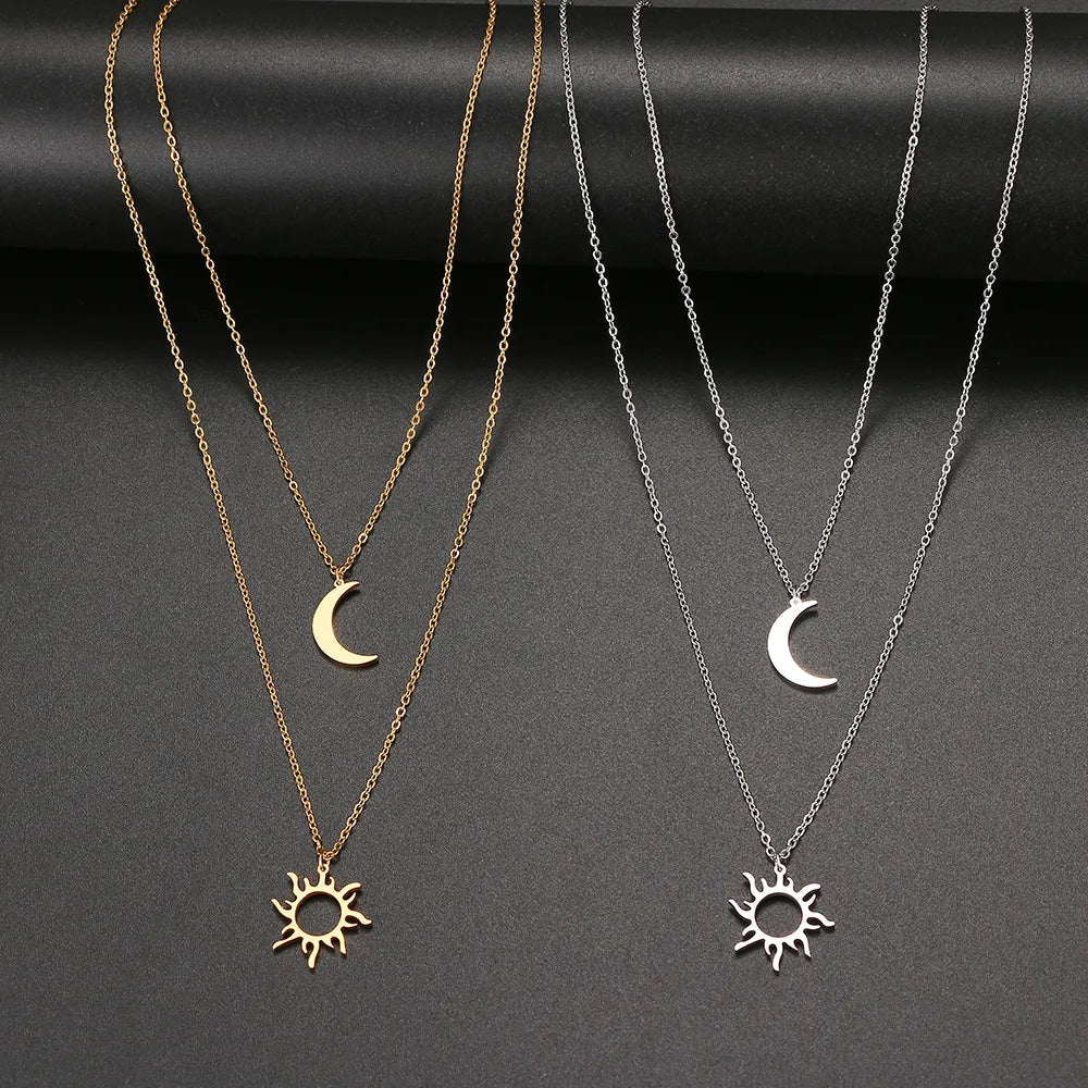 Titanium Sun and Moon Pendant Necklace - Premium Jewelry from Dazzling Delights - Just $19.46! Shop now at Dazzling Delights