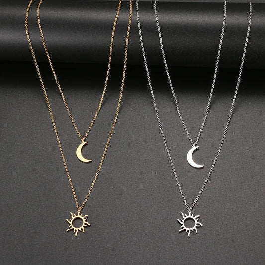 Titanium Sun and Moon Pendant Necklace - Premium Jewelry from Dazzling Delights - Just $19.46! Shop now at Dazzling Delights