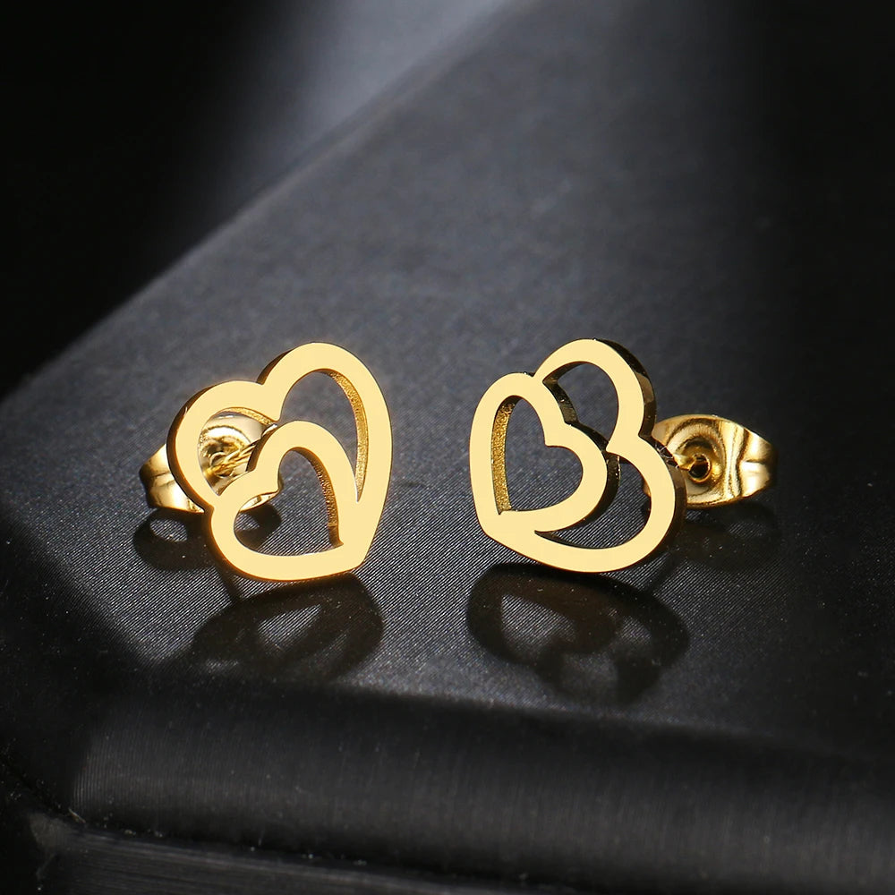 Titanium Double Heart Stud Earrings - Premium Jewelry from Dazzling Delights - Just $17.21! Shop now at Dazzling Delights