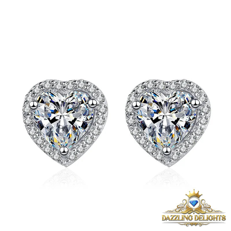 Heart Cut Moissanite Halo Stud Earrings - Premium Jewelry from Dazzling Delights - Just $119.95! Shop now at Dazzling Delights