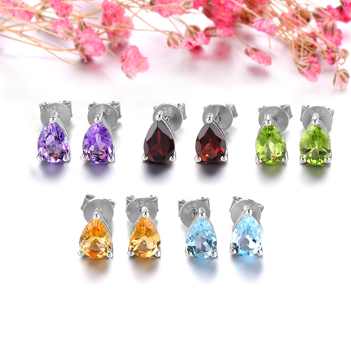 7x5mm Pear Cut Natural Gemstone Halo Stud Earrings - Your Choice of Gemstone - Premium Jewelry from Dazzling Delights - Just $61.95! Shop now at Dazzling Delights