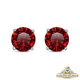 Round Brilliant Cut Red Moissanite 4-Claw Stud Earrings - Premium Jewelry from Dazzling Delights - Just $65.62! Shop now at Dazzling Delights