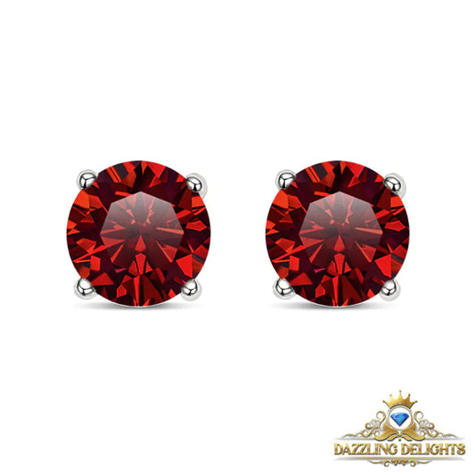 Round Brilliant Cut Red Moissanite 4-Claw Stud Earrings - Premium Jewelry from Dazzling Delights - Just $80.96! Shop now at Dazzling Delights