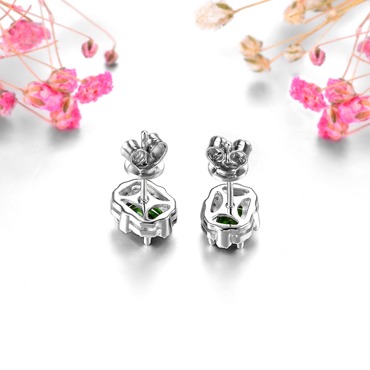 6x4mm Emerald Cut Natural Gemstone Halo Stud Earrings - Your Choice of Gemstone - Premium Jewelry from Dazzling Delights - Just $74.95! Shop now at Dazzling Delights