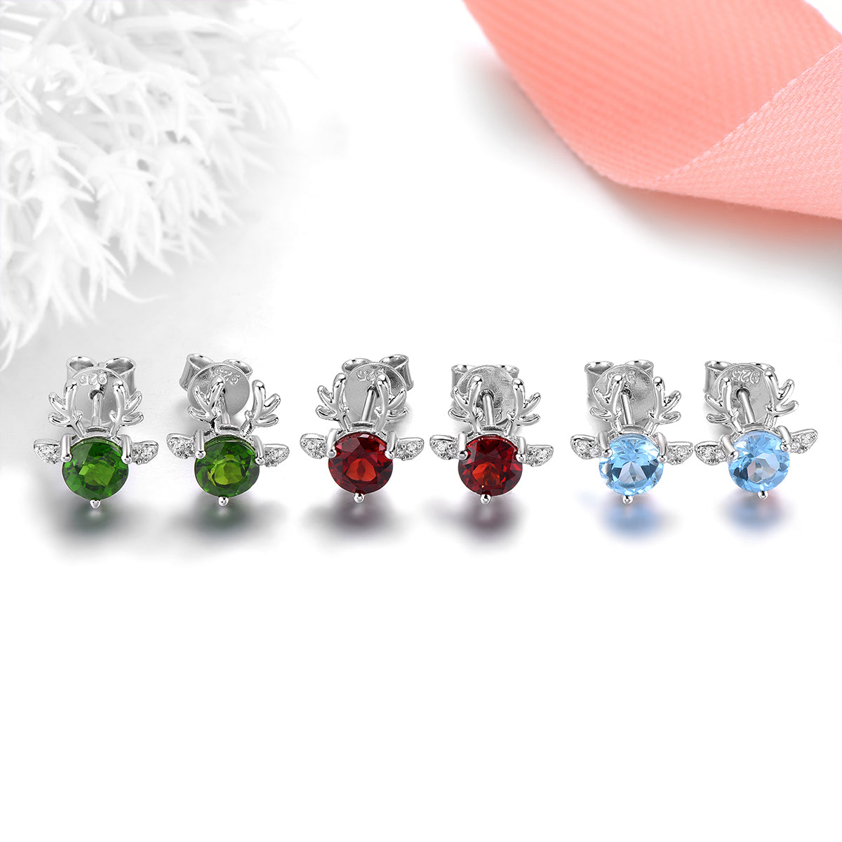 5mm Round Cut Natural Gemstone Christmas Reindeer Stud Earrings - Your Choice of Gemstone - Premium Jewelry from Dazzling Delights - Just $74.95! Shop now at Dazzling Delights