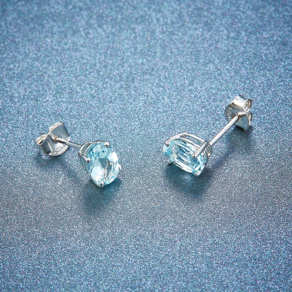 6x4mm Oval Cut Natural Aquamarine Stud Earrings - Premium Jewelry from Dazzling Delights - Just $74.95! Shop now at Dazzling Delights