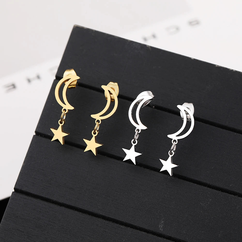 Titanium Moon and Star Stud Earrings - Premium Jewelry from Dazzling Delights - Just $20.96! Shop now at Dazzling Delights