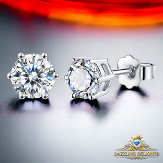 Classic Round Brilliant Cut Moissanite 6-Claw Stud Earrings - Premium Jewelry from Dazzling Delights - Just $52.50! Shop now at Dazzling Delights