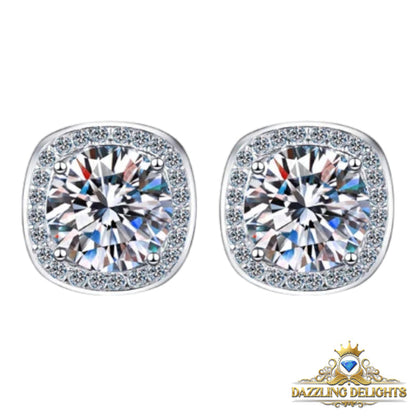 Round Brilliant Cut Moissanite Square Halo Stud Earrings - Premium Jewelry from Dazzling Delights - Just $80.96! Shop now at Dazzling Delights