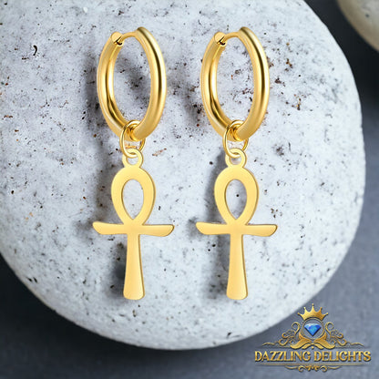 Titanium Ankh Cross Sleeper Dangle Earrings - Premium Jewelry from Dazzling Delights - Just $21.71! Shop now at Dazzling Delights