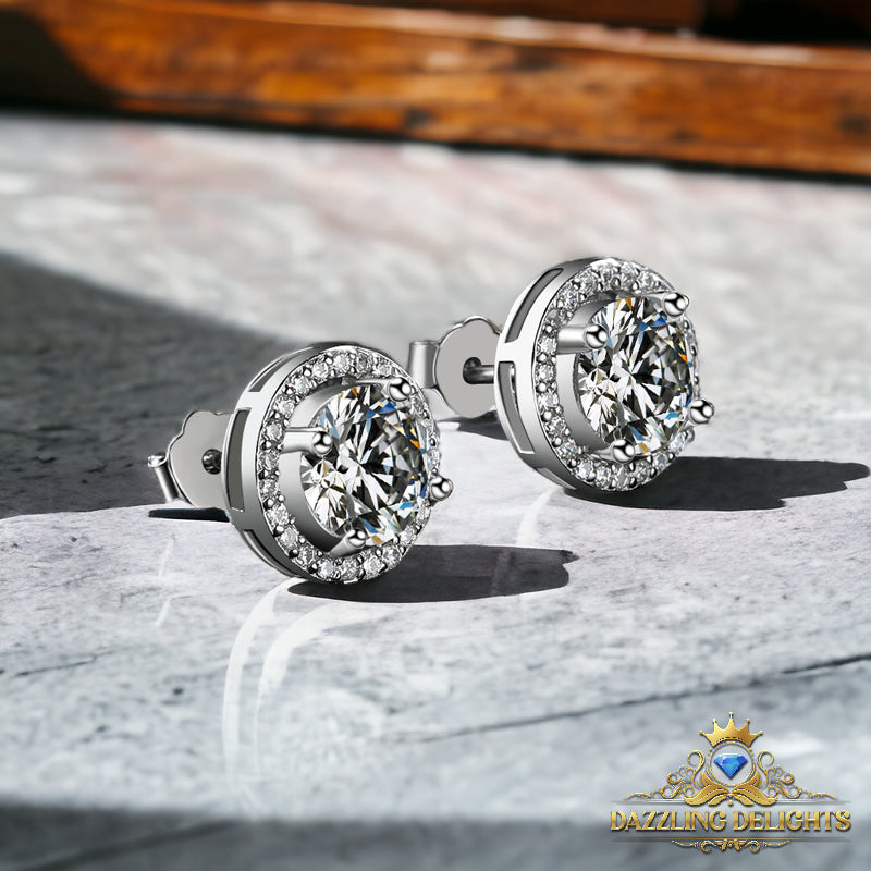 Round Brilliant Cut Moissanite Halo Stud Earrings - Premium Jewelry from Dazzling Delights - Just $80.96! Shop now at Dazzling Delights