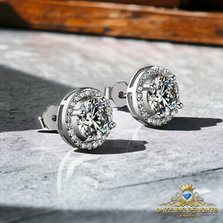 Round Brilliant Cut Moissanite Halo Stud Earrings - Premium Jewelry from Dazzling Delights - Just $65.62! Shop now at Dazzling Delights