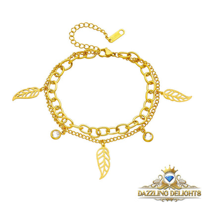 Titanium Sparkle Leaf Charm Bracelet - Premium Jewelry from Dazzling Delights - Just $21.71! Shop now at Dazzling Delights