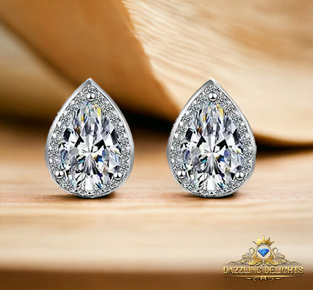 Pear Cut Moissanite Halo Stud Earrings - Premium Jewelry from Dazzling Delights - Just $112.46! Shop now at Dazzling Delights