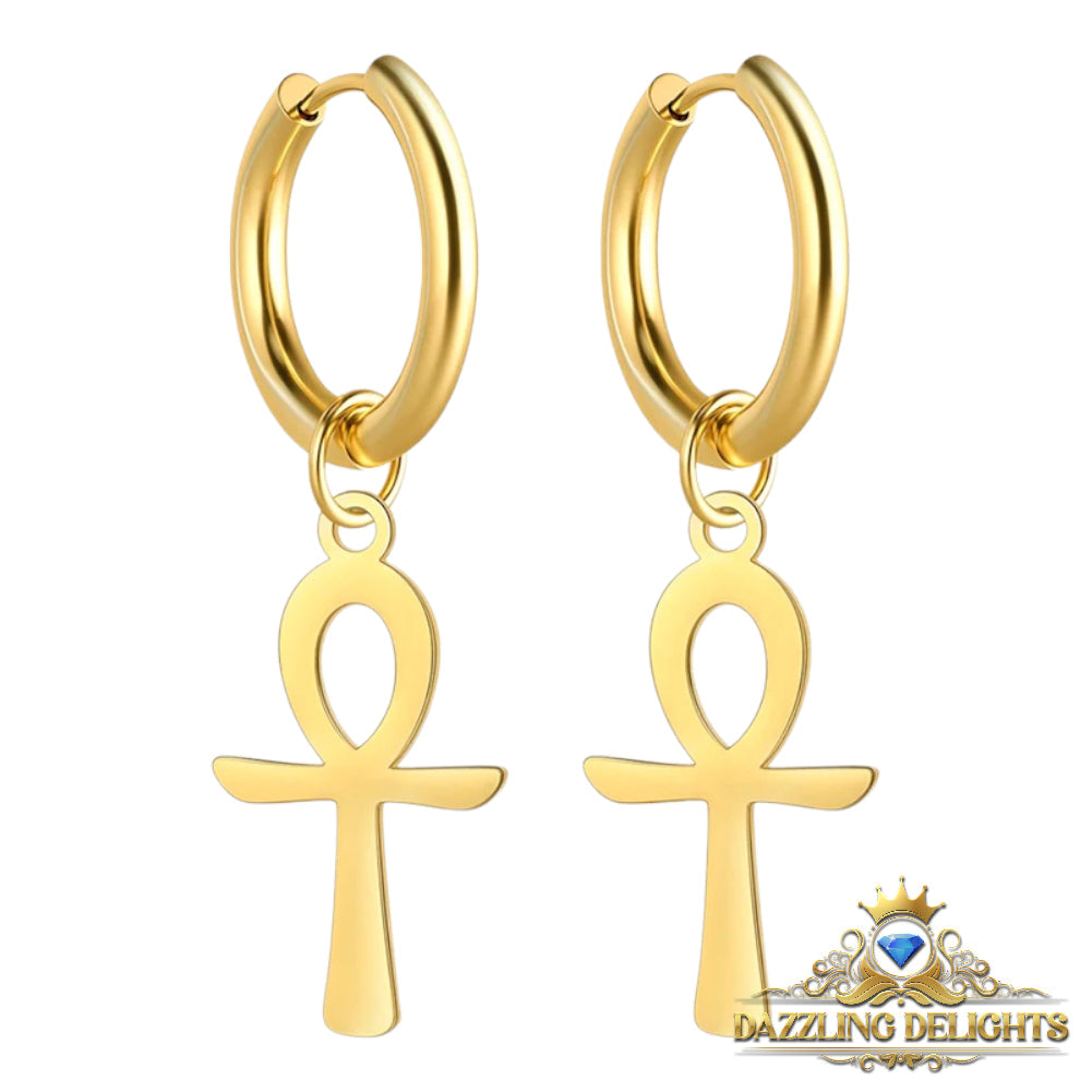 Titanium Ankh Cross Sleeper Dangle Earrings - Premium Jewelry from Dazzling Delights - Just $21.71! Shop now at Dazzling Delights