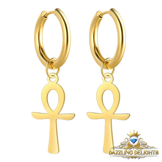 Titanium Ankh Cross Sleeper Dangle Earrings - Premium Jewelry from Dazzling Delights - Just $16.88! Shop now at Dazzling Delights