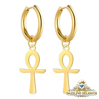 Titanium Ankh Cross Sleeper Dangle Earrings - Premium Jewelry from Dazzling Delights - Just $28.95! Shop now at Dazzling Delights