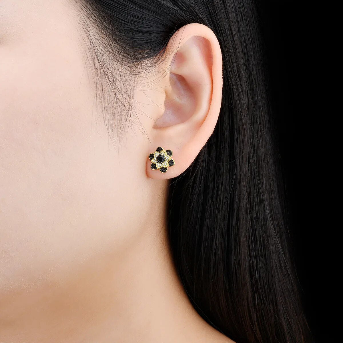 Black and White Spinel Flower Stud Earrings - Premium Jewelry from Dazzling Delights - Just $62.96! Shop now at Dazzling Delights