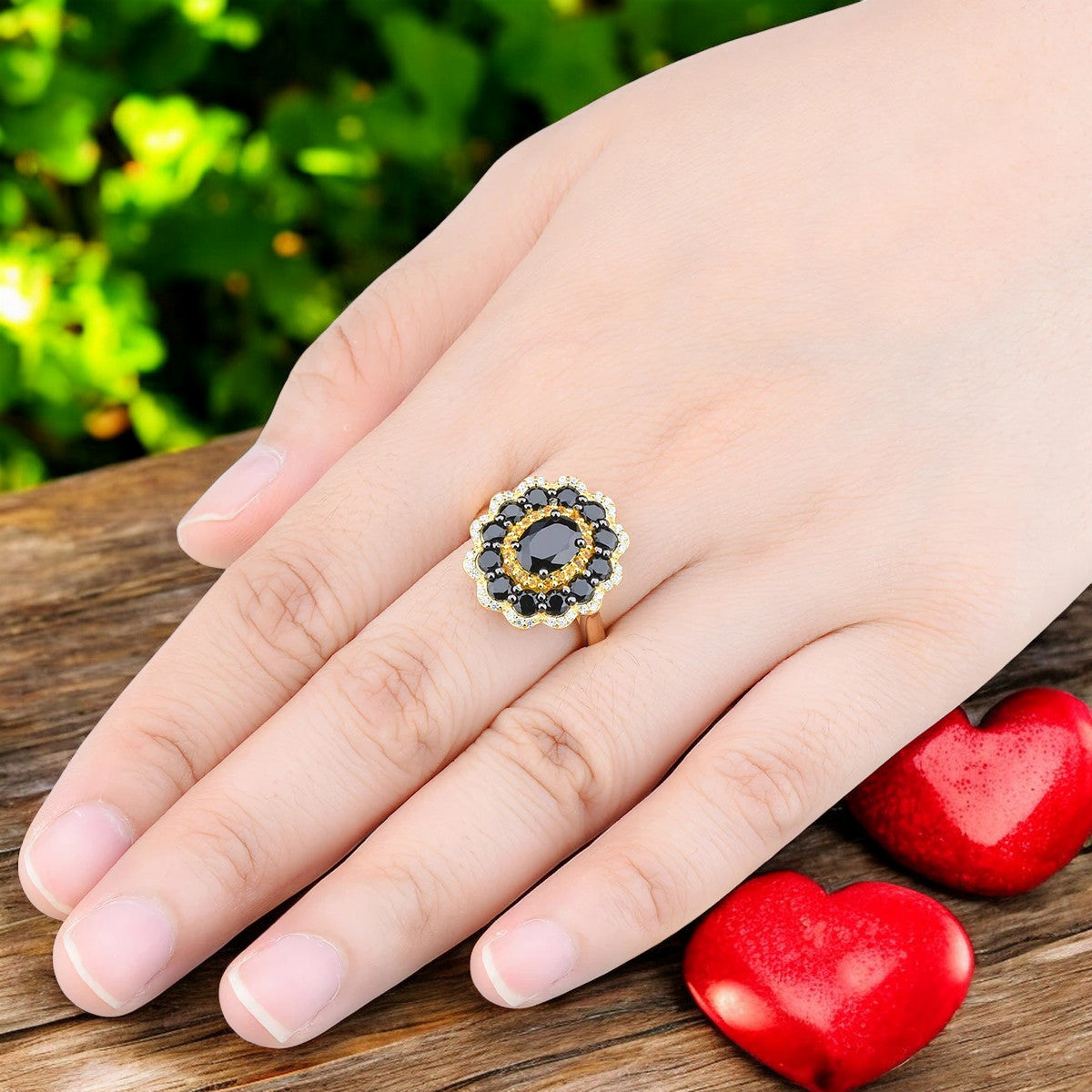 Black Spinel & Citrine Triple Halo Ring - Premium Jewelry from Dazzling Delights - Just $135! Shop now at Dazzling Delights