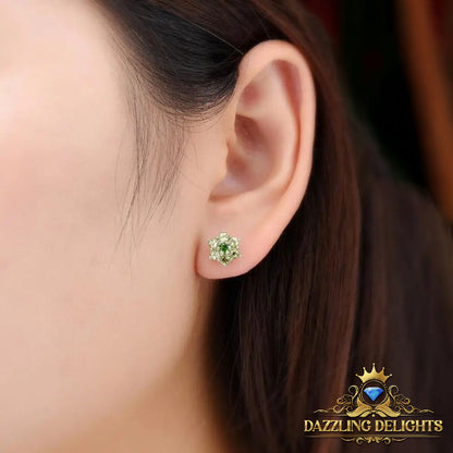 Elegant Floral Peridot and Diopside Cluster Earrings in Sterling Silver - Premium Jewelry from Dazzling Delights - Just $85.95! Shop now at Dazzling Delights