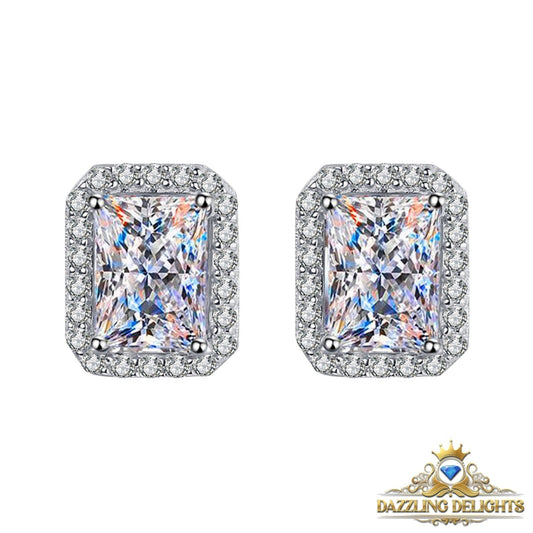 Radiant Cut Moissanite Stud Halo Earrings - Premium Jewelry from Dazzling Delights - Just $89.96! Shop now at Dazzling Delights