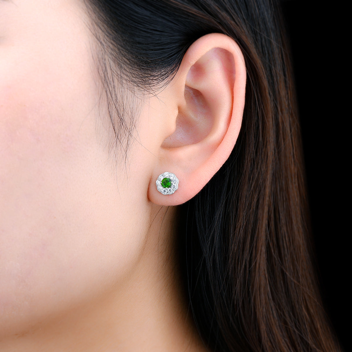 4mm Round Cut Natural Chrome Diopside Halo Stud Earrings - Premium Jewelry from Dazzling Delights - Just $56.21! Shop now at Dazzling Delights