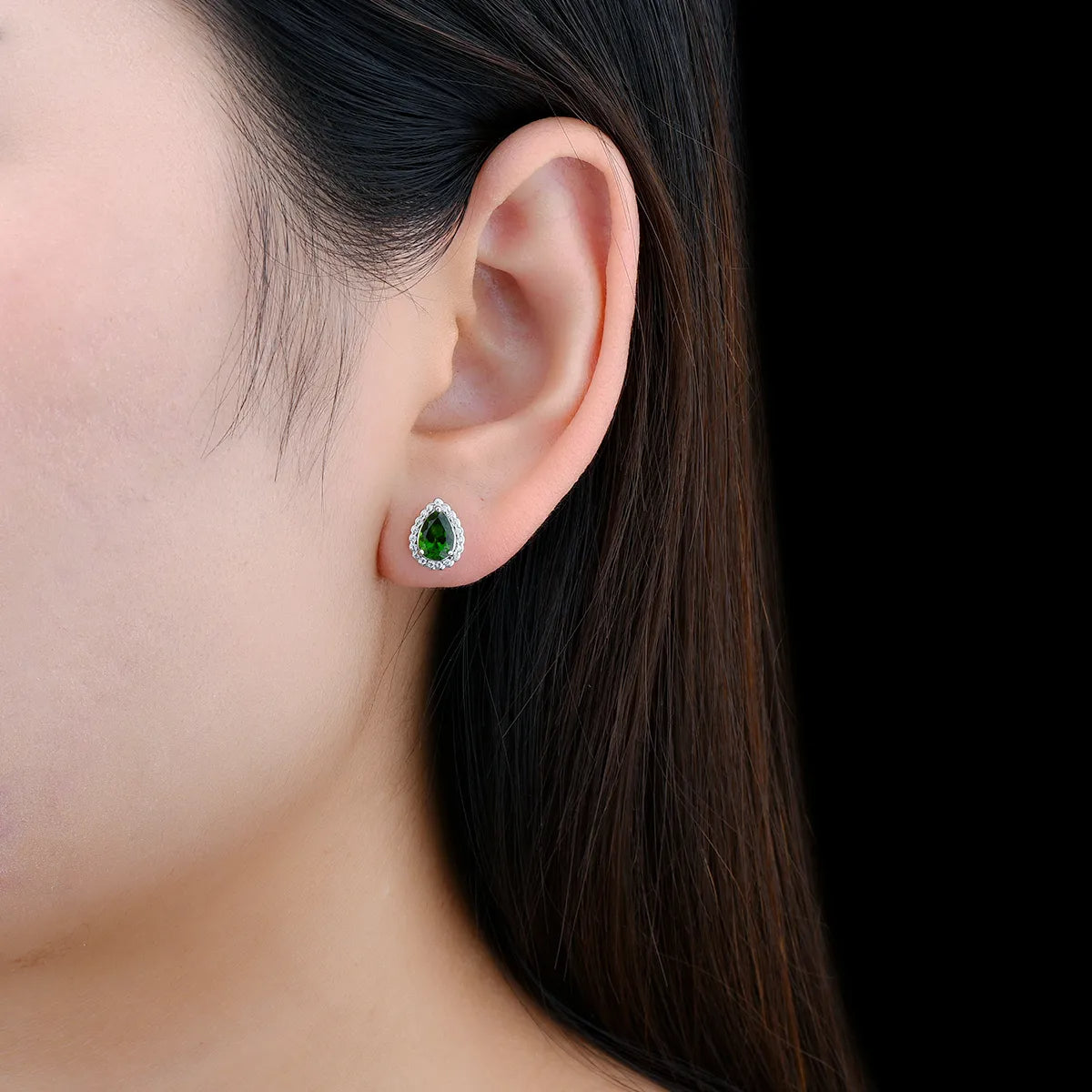 7x5mm Pear Cut Natural Chrome Diopside Halo Stud Earrings - Premium Jewelry from Dazzling Delights - Just $85.95! Shop now at Dazzling Delights