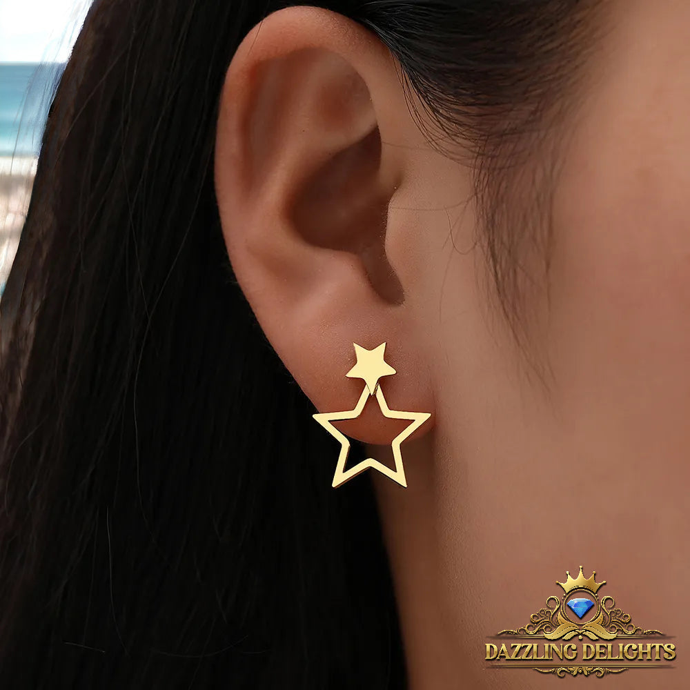 Titanium Double Star Stud Earrings - Premium Jewelry from Dazzling Delights - Just $20.96! Shop now at Dazzling Delights