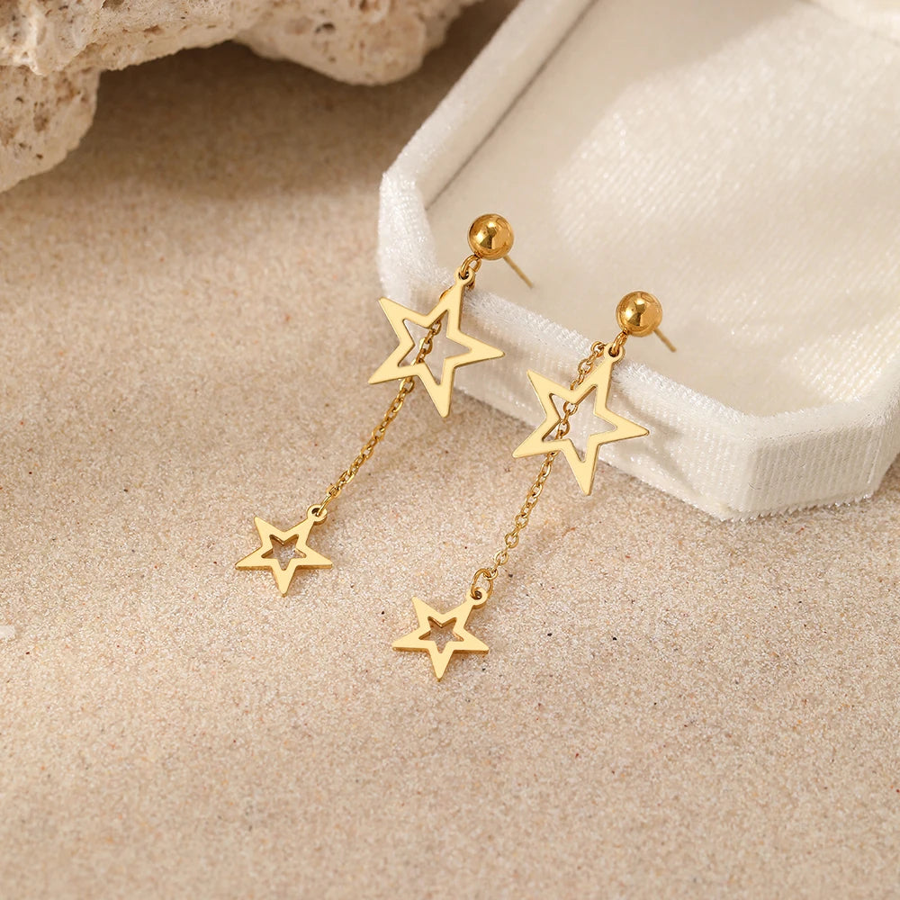 Titanium Double Star Tassle Earrings - Premium Jewelry from Dazzling Delights - Just $21.71! Shop now at Dazzling Delights