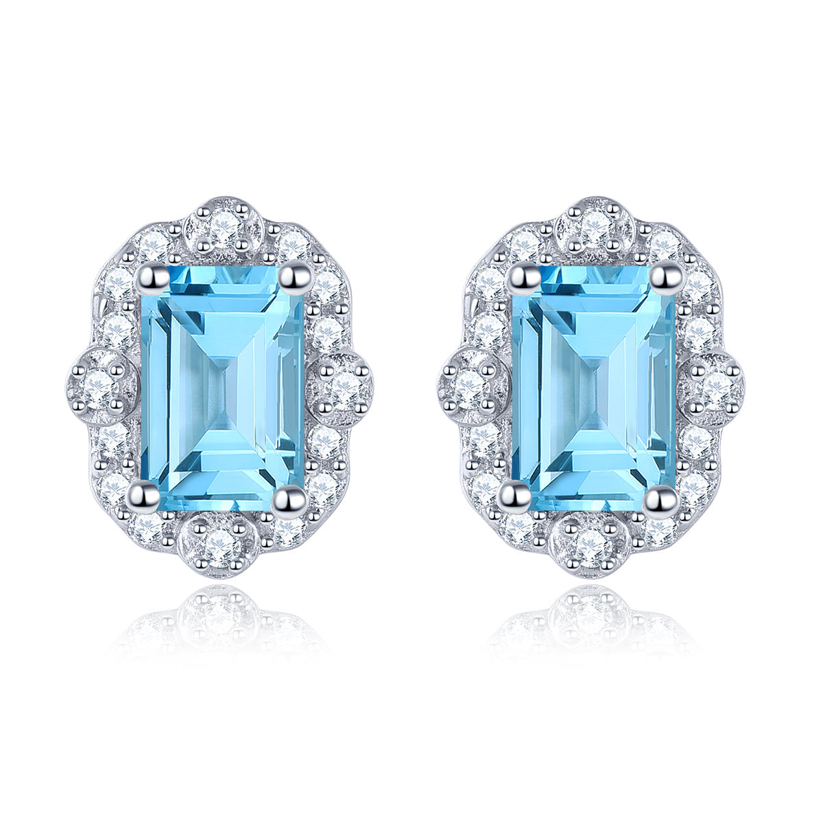 6x4mm Emerald Cut Natural Gemstone Halo Stud Earrings - Your Choice of Gemstone - Premium Jewelry from Dazzling Delights - Just $74.95! Shop now at Dazzling Delights