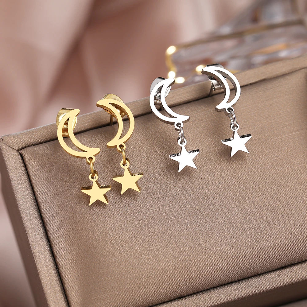 Titanium Moon and Star Stud Earrings - Premium Jewelry from Dazzling Delights - Just $20.96! Shop now at Dazzling Delights