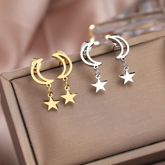 Titanium Moon and Star Stud Earrings - Premium Jewelry from Dazzling Delights - Just $20.96! Shop now at Dazzling Delights